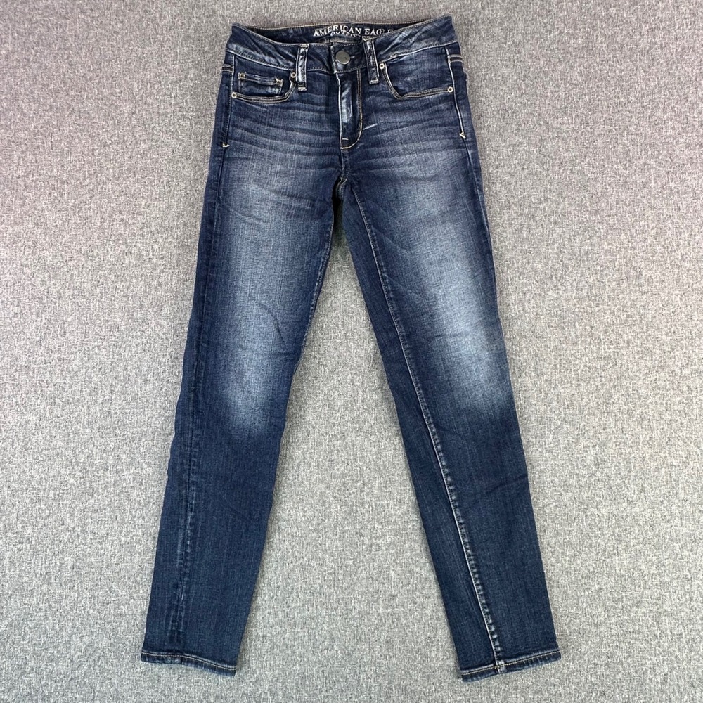 American Eagle Jeans Womens 0 Skinny Dark Wash Super Super Stretch Short GOOD